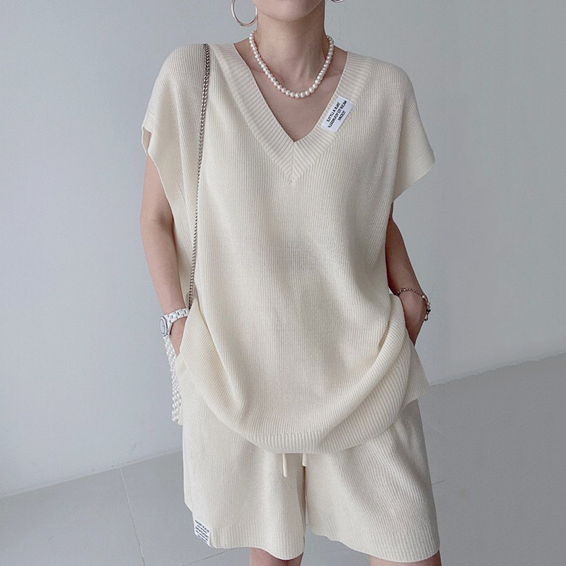 Women Two Pieces Short Sets Kn - Short Linen Drawstring review and price
