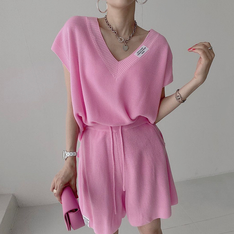 Women Two Pieces Short Sets Kn - Short Linen Drawstring review and price