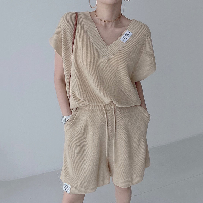 Women Two Pieces Short Sets Kn - Short Linen Drawstring review and price