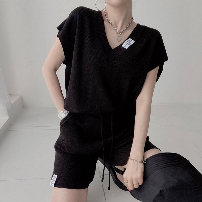 Women Two Pieces Short Sets Kn - Short Linen Drawstring review and price